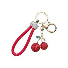 Cherry-Shape Keychain With Zirconia Accent, Alloy Fruit Keyring Decor For Car & Bag Accessories, Unique Women Keychain