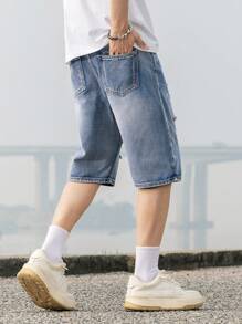 Fashionable Straight Leg Mid-Calf Denim Shorts For Teen Boys