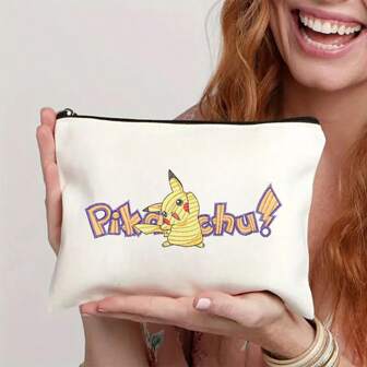 pokemon 1PC Multi-Purpose Storage Bag Pokemon Cartoon Letter Pattern Imitation Embroidery Printed Canvas Bag