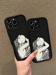 Skeleton1pc Illustration Skull Hugging Design Dark Style Phone Case Compatible With IPhone 11, 12, 13, 14, 11 Pro Max, 12 Pro Max, 13 Pro Max, 14 Pro Max, XR, 15, 15 Pro, 15 Pro Max, 16, 16 Pro, 16 Pro Max, Galaxy, Redmi, Oppo, Vivo, OnePlus, Honor