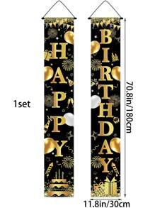 1 Set Black & Gold Glitter Birthday Porch Banner - 70.8 X 11.8 Inches, Multiple Age Ranges (16/18/20-80 Years Old) Porch Sign, For Birthday Party Decor, Outdoor Porch Backdrop, And Gifts