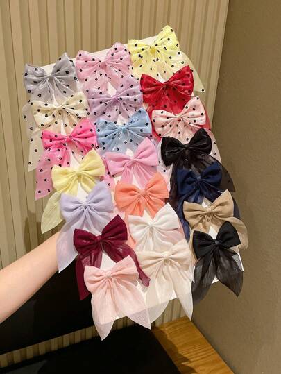 10/11 件多色优雅可爱蝴蝶结发夹，适合女士，纯色和印花设计，适合日常使用，发饰，发夹爪夹