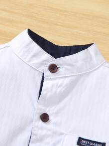 1pc Boys' White Embroidered Button Down Collared Long Sleeve Casual Shirt, Lightweight Fabric, Suitable For Birthday Party, Ceremony, Christening, Fashion Spring/Autumn Wear - White - View 2