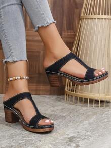 Giày sandal cao gót đế dày kiểu hoa hồng mùa hè 2026 dành cho nữ, màu đen, kiểu dáng Mỹ thanh lịch cho kỳ nghỉ. - màu đen - Xem 2