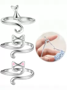 3 chiếc vòng móc có thể điều chỉnh độ căng cho phụ nữ dành cho móc, hữu ích cho ngón tay, dụng cụ dẫn sợi để đan móc phụ kiện - Bạc - Xem 8