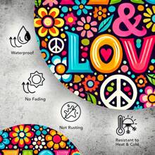 1pc Retro ijzeren bord, 8x8 inch - Peace And Love wanddecoratie, waterdicht, kleurvast, hitte- en koudebestendig, voorgeboorde gaten voor eenvoudige installatie, geschikt voor thuis, garage, veranda, café, club - Engelse tekst, multifunctionele binnen-/buitendecoratie