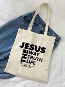 Fashionable And Simple Style Letters, Animals, Fishing, Bows, Ducks, Dinosaurs, Dogs And Other Elements Printed Canvas Bags, Shopping Handbags - Multicolor - View 16