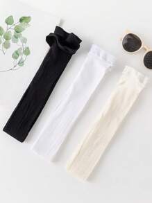 3 Pairs Children Solid Color & Floral Net Pantyhose Leggings - Multicolor - View 2