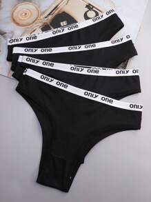 4 pezzi Mutande sportive a T alla moda da donna con fasce nere a righe e logo