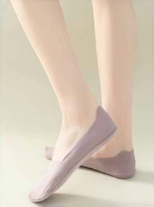 1 Pair/5 Pairs Women's Thin Ice Silk Non-Slip Breathable Solid Color Daily Versatile High Heel Invisible Socks Loafer Socks, Spring/Summer - Multicolor - View 2