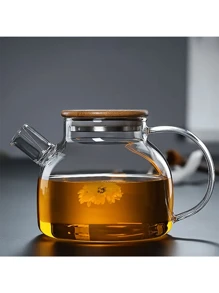 1pc High Capacity Thick Glass Teapot With Infuser - Heat Resistant, Suitable For Blooming Tea And Iced Drinks, Ideal Choice For Home Use