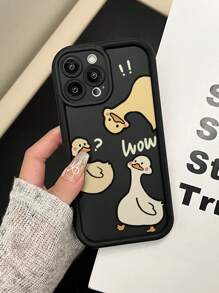1pc Minimalist Sloth Print Shockproof Protective Phone Case, Thick Anti-Fall Design, Fashionable Unisex Choice, Compatible With Apple/Infinix/Vivo/OPPO - Black - View 6
