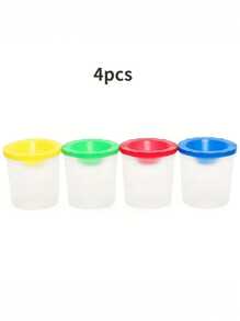 4pcs Covered Paint Brush Holder, Paint Tool Wash Bucket, Leak-Proof Mixing Cup, Watercolor Brush Cleaning Cup, Nail Art Brush Wash Cup, Small Painting Plastic Makeup Color Cleaning Cup Set, Detachable, Art School - Artist Supplies - School Supplies - Back To School Gifts - Easy To Clean - Multicolor - View 4