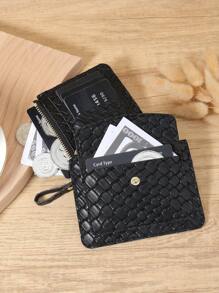 时尚黑色优质皮革女士紧凑型钱包，具有多功能卡片存储、硬币拉链隔层和按扣闭合 - 防刮五金配件，轻巧便携的钱包，可存放信用卡、银行卡和现金，是送给女朋友、妈妈、老师或爱人的完美礼物，适合旅行、工作和日常使用，时尚实用，适合学校、办公室和户外探险 - 黑色 - 查看 4