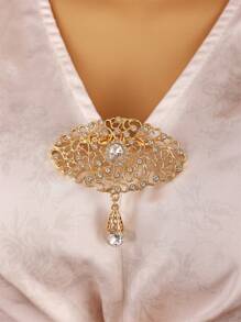 Luxurious And Fashionable Women's Brooch, Zinc Alloy Material With Hollow Carving, Inlaid With Numerous Rhinestones And Crystal Pendant, Suitable For Formal Occasions Like Parties And Festivals, Can Also Be Given As Gifts - Multicolor - View 6
