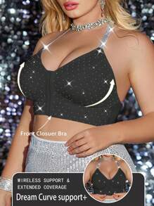 Biustonosz damski plus size z ozdobnymi kryształkami, miękki i wygodny