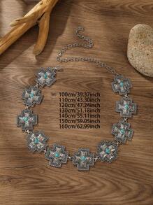 Premium Bohemian Style Turquoise & Cross Decor Waist Chain For Women, High Quality Waist Jewelry Suitable For Wedding, Daily, Party, Date, All Season Summer School Fall, Autumn, Halloween - Silver - View 3