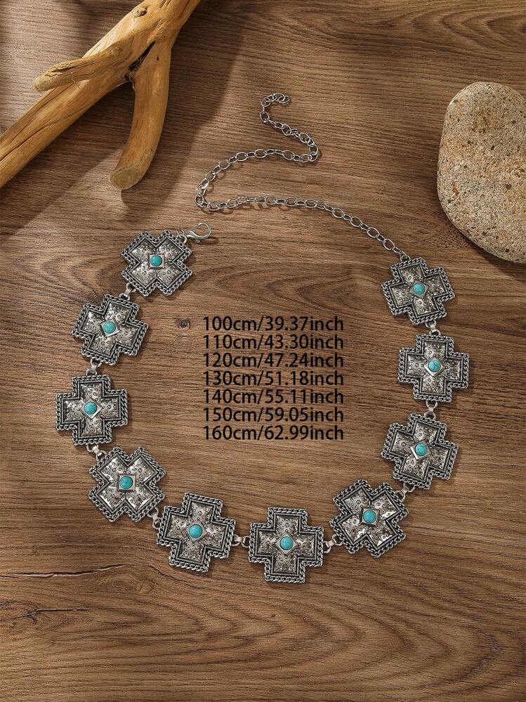 这款高级波西米亚风绿松石十字架装饰腰链，是女士的理想之选。高品质腰饰，适合婚礼、日常、派对、约会等各种场合，四季皆宜，包括夏季、秋季、万圣节等。 - 銀色 - 查看 3