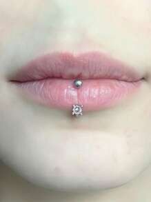 1件925纯银鼻环/鼻钉/唇环/耳夹/耳软骨环 - 單鑽+珠U型 - 查看 3