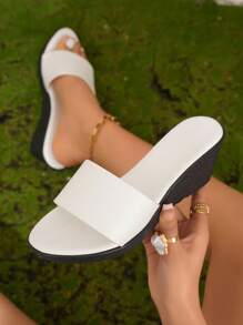 Sandalias de cuña y plataforma sencillas para mujer, estilo vacacional minimalista con suela antideslizante, sandalias de cuña y plataforma de verano
