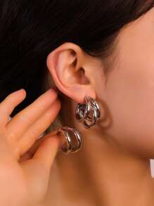 12pcs Fashion Elegant Unique Silver Heart/C-Shaped Earrings, Jewelry Set, Suitable For Women Everyday Wear - 12-piece Set - View 5