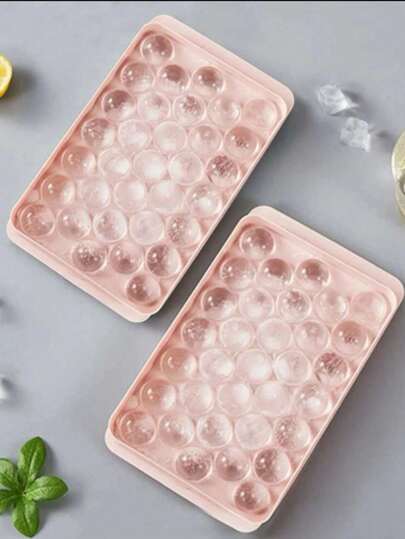 33-Grid Round Ice Cube Tray, Polished Glossy, Dustproof, Suitable For Home Kitchen (33-Grid Ball Tray - Pink)