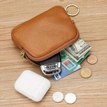 1pc Soft Leather Texture Women Zipper Mini Wallet Small Purse For Cards Keys Coins Vintage Design For Women Wallet Purse Wallet Coin Wallet Wallet - Blue - View 4