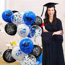 16pcs 12 Inch Printed Graduation Season Balloons Decoration, Graduation Party Decor, Confetti Balloons - Blue Graduation Season - View 6