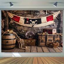 Pirate Party Backdrop - Nautical Map & Ship Deck Design, Multipurpose Polyester Fabric Banner For Home Decor And Events (Available In 3 Sizes: 39x59 Inches, 70.8x90.5 Inches, 94.5x118.1 Inches)