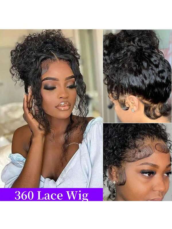 ZHENDEFA 360 Full Lace Deep Curly Wave HD Transparente Lace Front Wigs Cabelo Humano Brasileiro Virgem Curly Wave Lace Frontal Wig Peruca Encaracolada Pré-Plucked Com Cabelo De Bebê