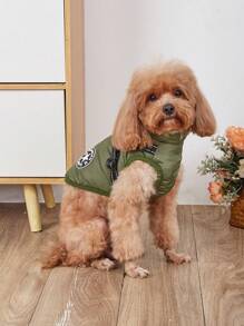 1pc Dog Harness Vest With Leash, Waterproof Cotton Padded Warm Clothing For Winter - Green - View 2