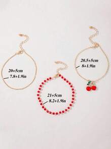 3 件套樱桃吊坠脚链，适合日常佩戴