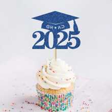 12 piezas Toppers para pastel con gorra de graduación del 2025, decoraciones para cupcakes para felicitar a los graduados de 2025 - modelo GRAD - Ver 8