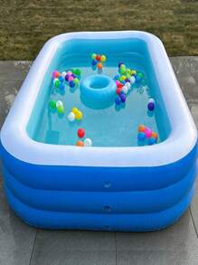 1pc Inflatable Swimming Pool, Extra Large Thick Family Pool Suitable For Adults, Outdoor, Garden, Backyard, Summer Water Party, Beach Essentials, Beach Accessories, Pool Float - Blue and White - View 4