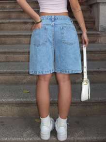 Damen einfarbige Bermuda Denim Shorts, einfach & geeignet für den Sommer