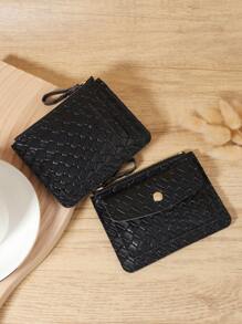 时尚黑色优质皮革女士紧凑型钱包，具有多功能卡片存储、硬币拉链隔层和按扣闭合 - 防刮五金配件，轻巧便携的钱包，可存放信用卡、银行卡和现金，是送给女朋友、妈妈、老师或爱人的完美礼物，适合旅行、工作和日常使用，时尚实用，适合学校、办公室和户外探险 - 黑色 - 查看 5