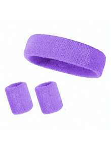 3-Piece Solid Color Polyester Sports Wristband And Headband - Breathable All Season Polyester Knit, 2pcs Wrist Guard, 1pc Headband Sweat Band, Sweat Proof Portable, Suitable For Basketball, Badminton, Tennis, Baseball, Hiking Sports Accessories, Unisex