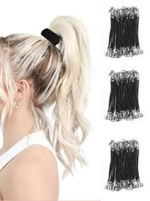 1 套马尾辫橡胶弹力钩发带女士胶钩发饰发圈造型工具固定弹力带 - 黑色 - 查看 11