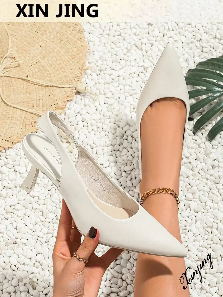 Xin Jing Shoes 棕色高跟鞋，带皮带扣，麂皮材质凉鞋/短靴，完美搭配开衫/毛衣，四季皆宜的高帮款式，闭趾设计，优雅的小猫跟，派对必备 - 白色 - 查看 1