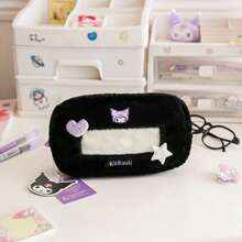 Sanrio 1pc Sanrio Hello Kitty Plush Transparent Window Pencil Case, Cute Cartoon Student Stationery Storage Bag With Zipper, Suitable For Birthday/Back To School Gifts