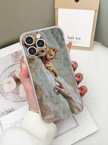 1pc Transparent TPU Anti-Fall Colorful Holding Hands Cat Pattern Phone Case Compatible With Iphone 15/15Pro/15Plus/15ProMax/16/16Pro/16Plus/16ProMax, Galaxy S23 Ultra/A14/A24, Redmi Note12Pro, Pixel 8/8Pro