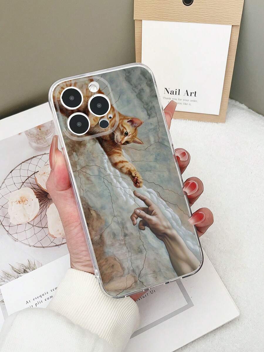 1pc Transparent TPU Anti-Fall Colorful Holding Hands Cat Pattern Phone Case Compatible With Iphone 15/15Pro/15Plus/15ProMax/16/16Pro/16Plus/16ProMax, Galaxy S23 Ultra/A14/A24, Redmi Note12Pro, Pixel 8/8Pro