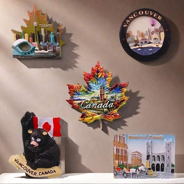 1pc North America Canada Fridge Magnet, Creative Souvenir Canadian National Flower Red Maple Leaf Scenery Home Decor
