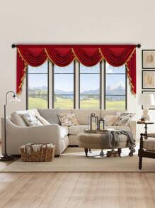 1 件勃艮第复古简约高端窗帘，带串珠饰边，营造节日气氛，适用于客厅和卧室窗户和门装饰