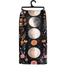 1set/2pcs Bohemian Floral Moon Pattern Towel - Super Soft Polyester, Machine Washable, Vintage Coffee Table Theme, Woven Rectangular Kitchen/Bathroom/Napkins, Home Decor, Ideal Gift For Coffee Lovers, Gift, Perfect For Holiday Party Decorations