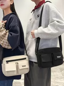 Couples Shoulder Bag, Multi-Pocket Shoulder Bag, Men's Shoulder Bag, Casual Sling Bag, Nylon, Square Bag College Bag Sling Bag