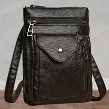 男士单肩包手机包新款竖款男士小挎包便携多层迷你小背包办公包斜挎包