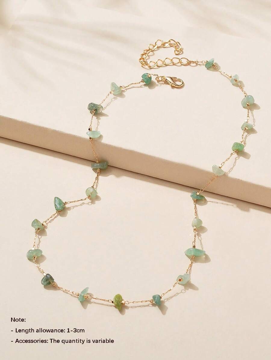 1pc Crystal Quartz Stone Necklace For Women, Minimalist Style Elegant Fashion Versatile Suitable For Vacation, Party, Daily Wear, Holiday Gift (Random Handmade Chain Length)