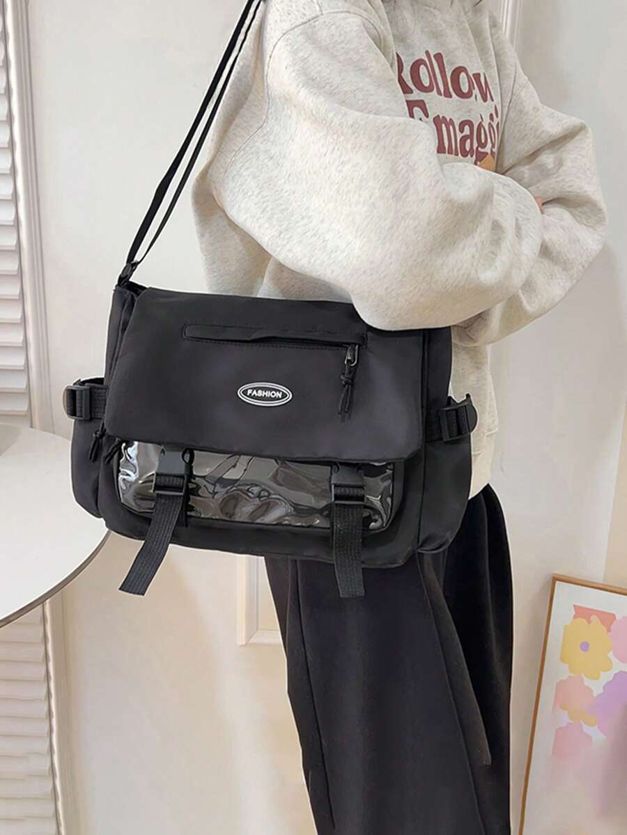 This Is A Shoulder Bag Made Of Nylon, With A Zipper Design That Is Smooth . The Shoulder Strap Is Equipped With A Connecting Ring And Comes With Front And Side Pockets For Storage. College Bag Sling Bag - Black - View 1