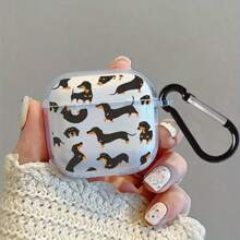 Étui de protection avec motif de teckel de dessin animé/carreaux léopard/moulin à vent rotatif, anti-chute et résistant aux rayures, compatible avec les écouteurs - Transparent - Voir 1